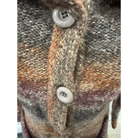 Sundace Striped Knit Cardigan , Cozy Button Down, Shawl Collar, Casual Chic - Picture 2 of 7